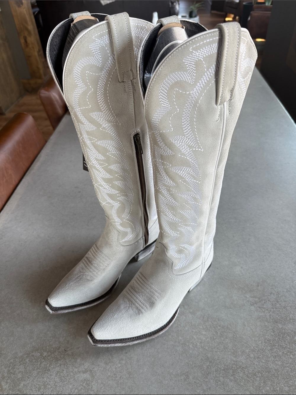 Women's Gray Suede Western Cowboy Boots - Picture 2 of 8